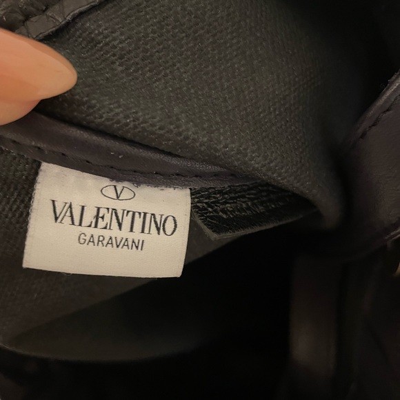 RED VALENTINO | Black Leather and Canvas Ruffled Sequin Lg Tote Bag - Picture 3 of 8